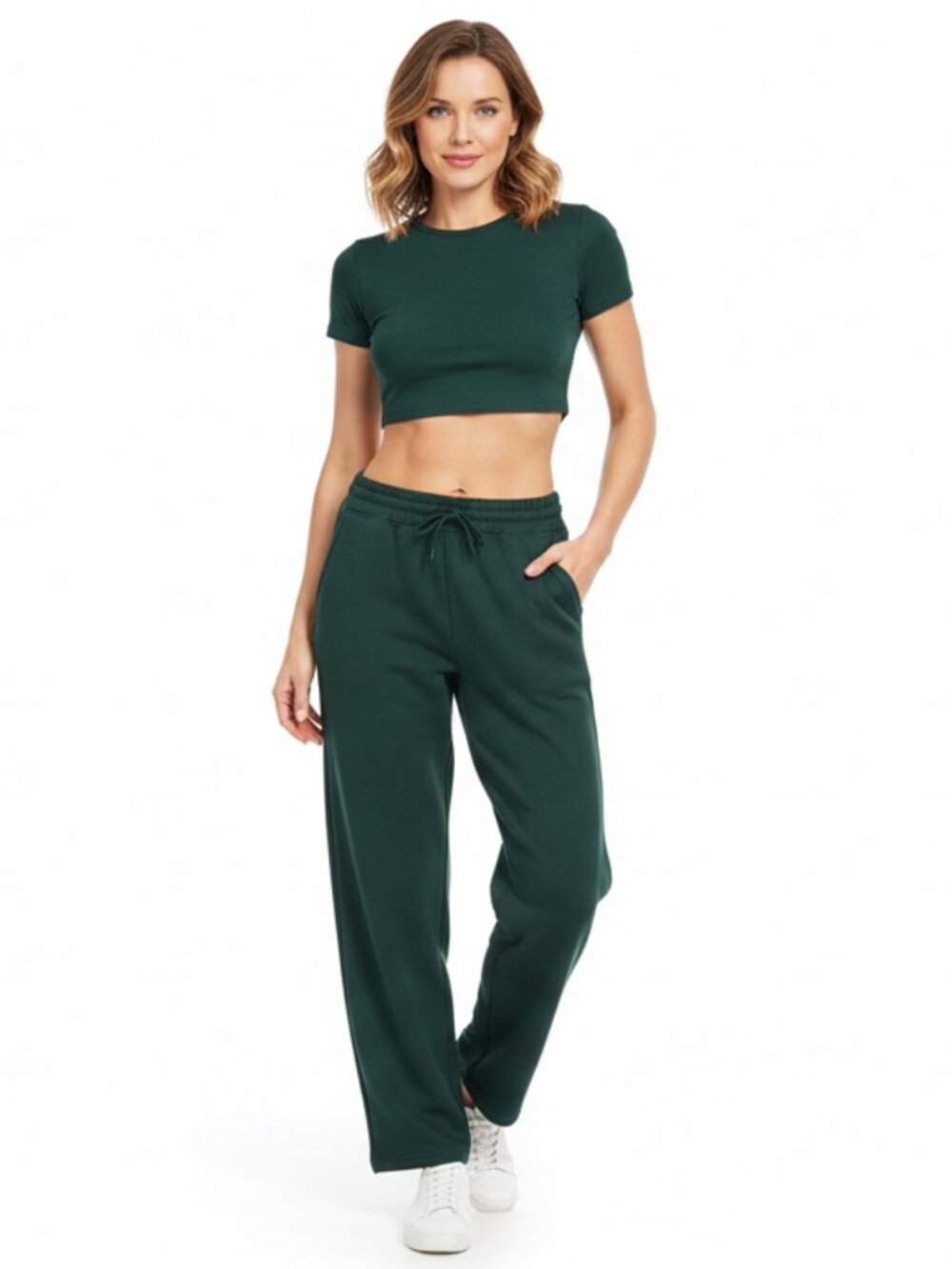 Women's Wide Leg Sweatpants Forest Green Ultra Soft Cotton Blend Sizes SM-2X